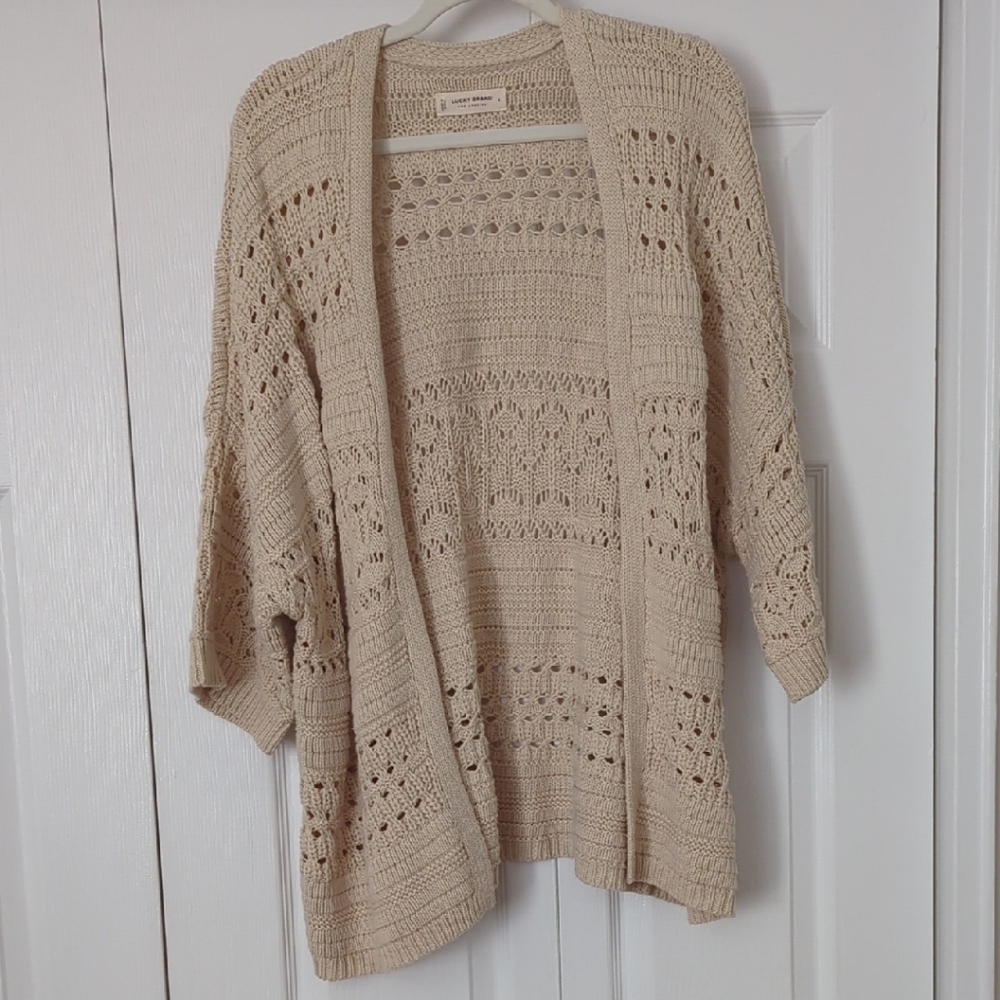 Lucky Brand Cream Open-Knit Cardigan